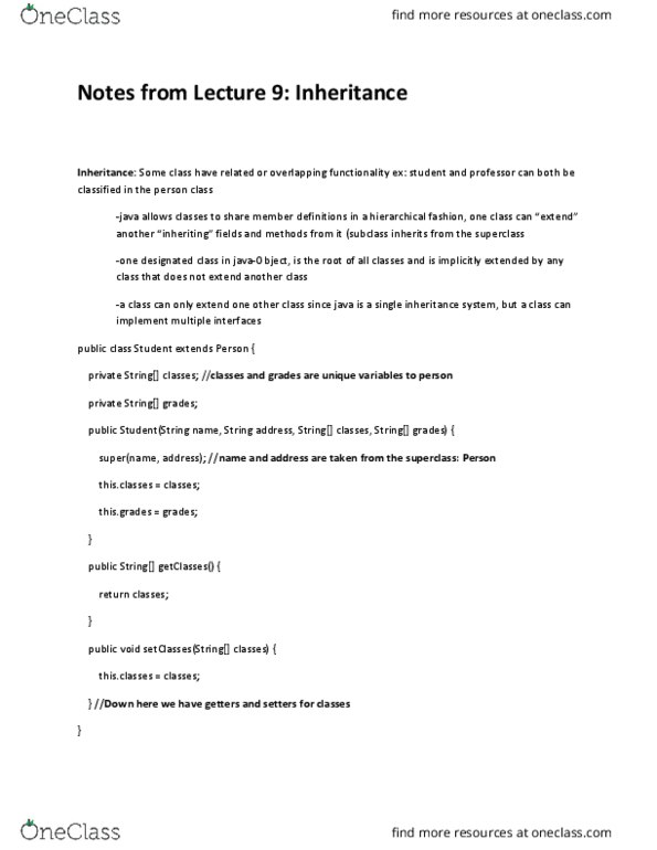 CS 18000 Lecture Notes - Lecture 9: Reserved Word, Multiple Inheritance thumbnail