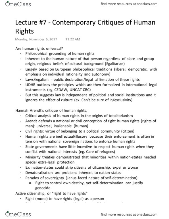 SOSC 2351 Lecture Notes - Lecture 7: Peacebuilding, United Nations Convention Against Torture, Active Citizenship thumbnail