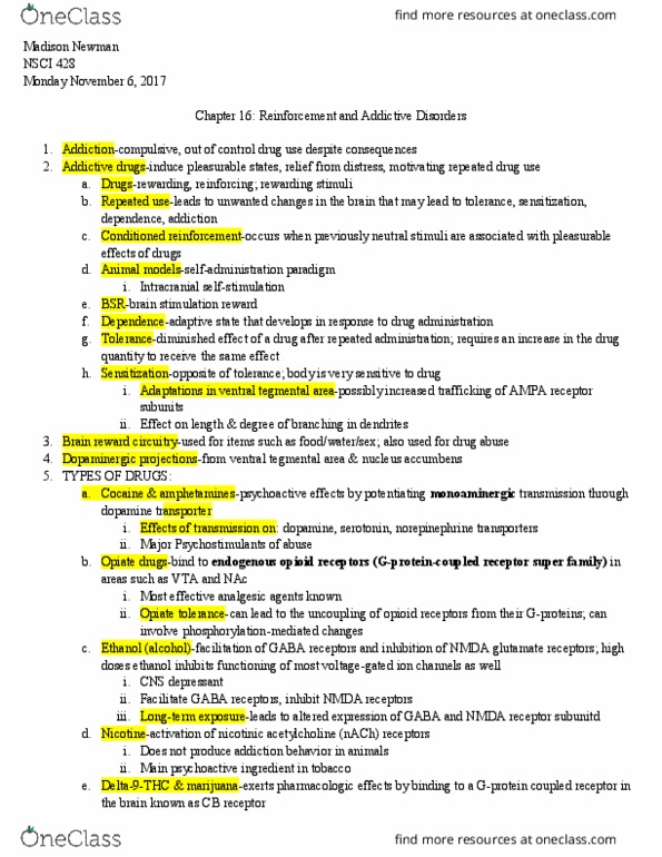 NSCI428 Chapter Notes - Chapter 16: Cyclic Adenosine Monophosphate, Basal Forebrain, Ampa Receptor thumbnail