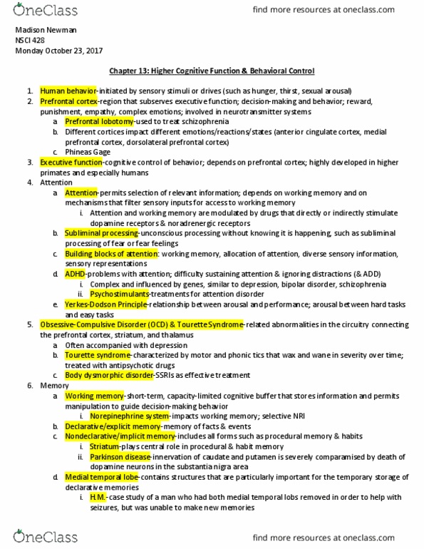 NSCI428 Chapter Notes - Chapter 13: Theta Wave, Synaptic Plasticity, Fear Conditioning thumbnail