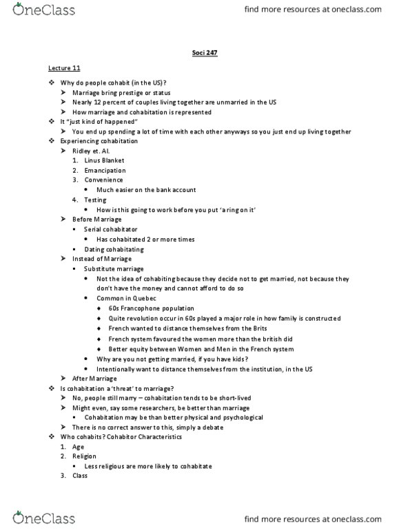 SOCI 247 Lecture 11: lecture 11 - Cohabitation thumbnail