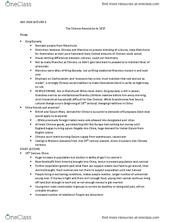 ASH-3100 Lecture Notes - Lecture 6: Yuan Shikai, Kodaline, May Fourth Movement thumbnail