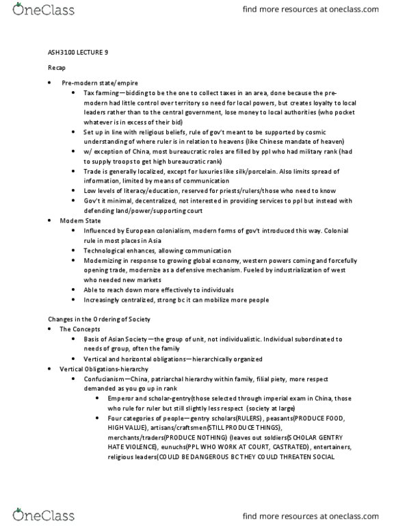 ASH-3100 Lecture Notes - Lecture 9: Kshatriya, Vaishya, Shudra thumbnail