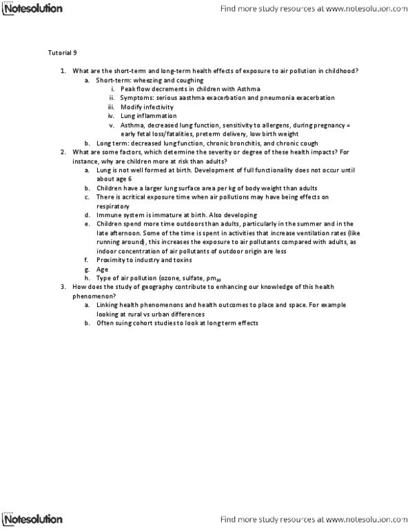 GGR353H5 Lecture Notes - Chronic Obstructive Pulmonary Disease, Birth Weight, Asthma thumbnail