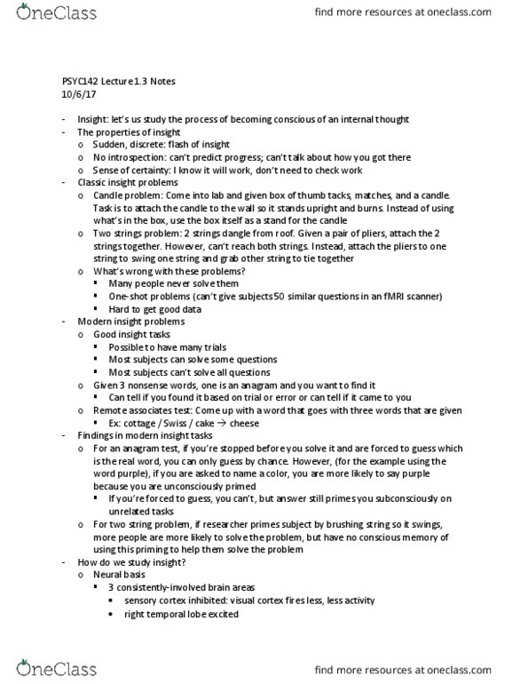 PSYC 142 Lecture Notes - Lecture 4: Transcranial Direct-Current Stimulation, Divergent Thinking, Drawing Pin thumbnail