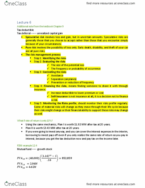 ADMS 3541 Lecture Notes - Lecture 6: Tax Deduction, Growth Stock, Mutual Fund thumbnail