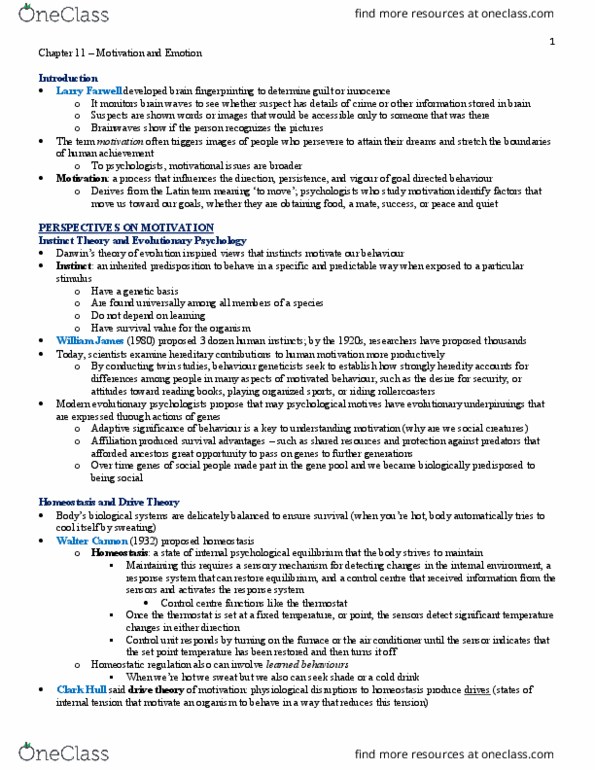 Psychology 1000 Chapter Notes - Chapter 11: Gonadotropin, Facial Feedback Hypothesis, Electric Current thumbnail