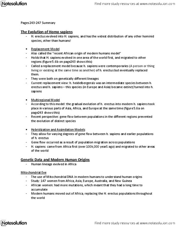 ANTHROP 1AA3 Lecture Notes - Anatomically Modern Human, Homo Erectus, Mitochondrial Eve thumbnail