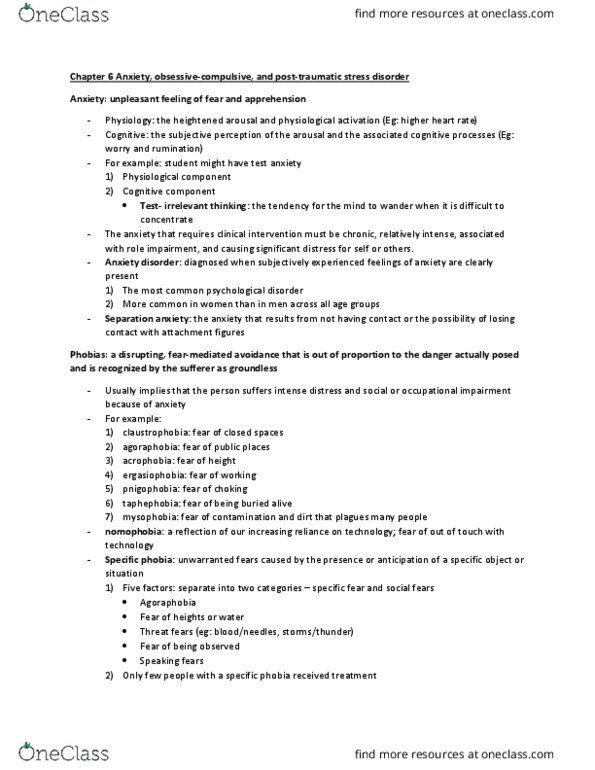 PSYB32H3 Chapter Notes - Chapter chapter 6: Catechol-O-Methyl Transferase, Cholecystokinin, Depersonalization thumbnail