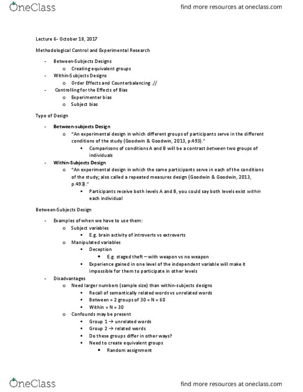 PSYC 2018H Lecture Notes - Lecture 6: Sensory Deprivation, Caffeine, Classical Conditioning thumbnail