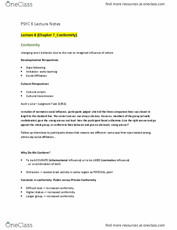 PSYC 6 Lecture Notes - Lecture 1: Process Gain, Attachment In Adults, Social Exchange Theory thumbnail