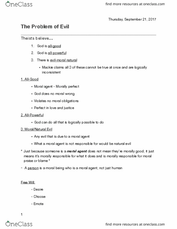 PHL-200 Lecture Notes - Lecture 4: Divine Command Theory, Natural Evil, Moral Evil thumbnail