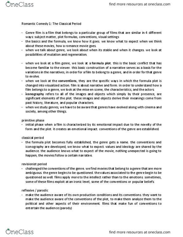 FILM 1000 Lecture Notes - Lecture 11: Screwball Comedy Film, Mise-En-Scène, Boy Meets World thumbnail