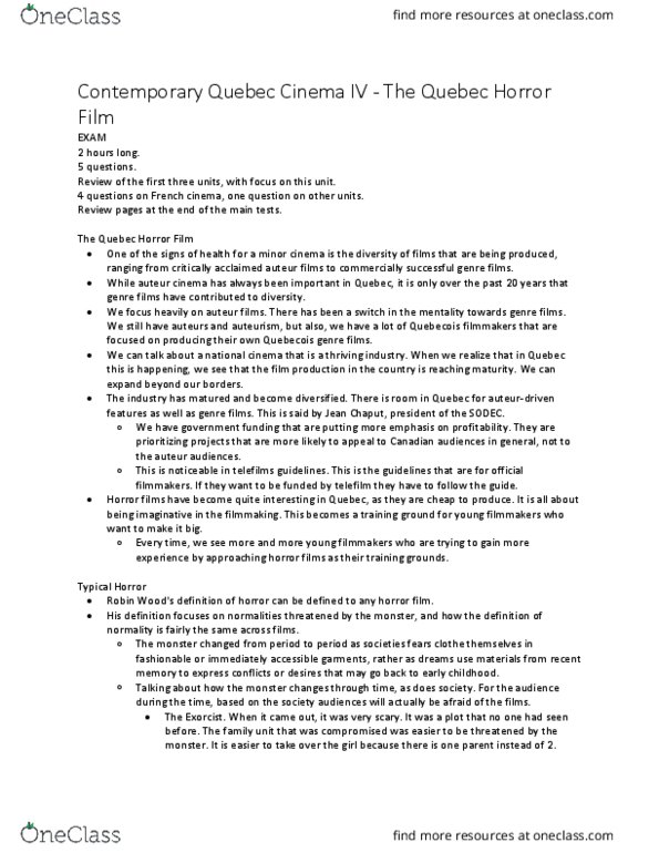 FILM 1000 Lecture Notes - Lecture 22: Cognitive Dissonance, Auteur Theory thumbnail