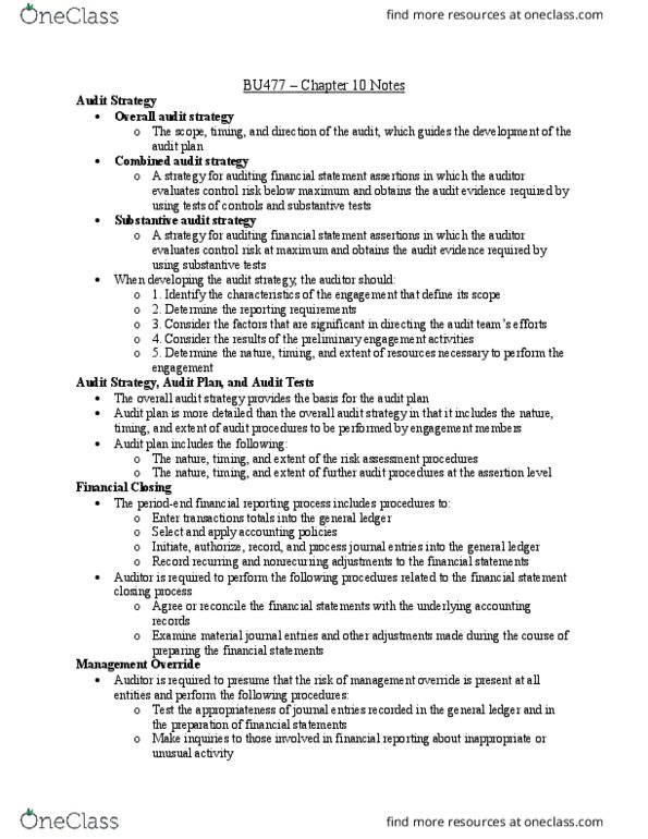 BU477 Chapter Notes - Chapter 10: Internal Control, Accounts Receivable, Income Statement thumbnail