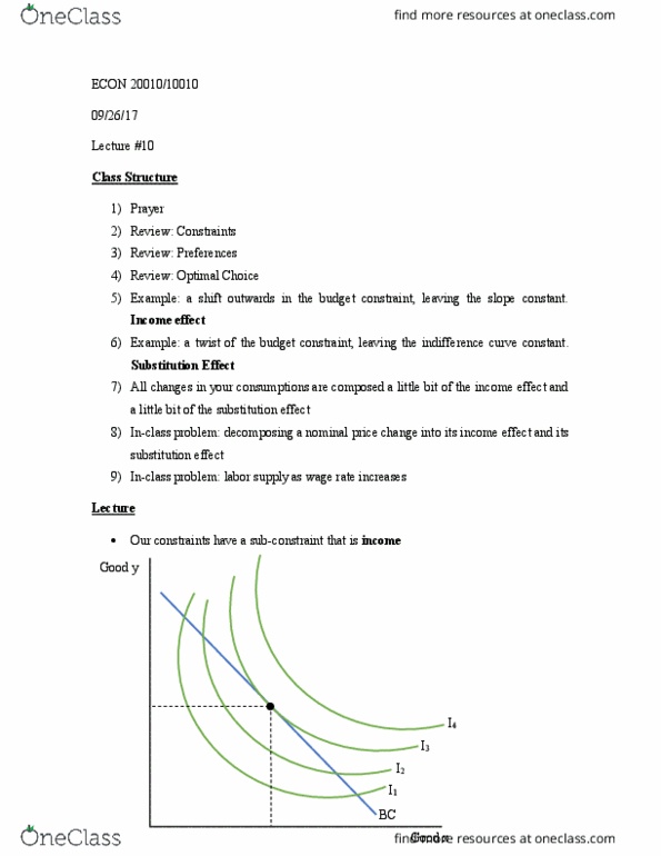 ECON 10010 Lecture Notes - Lecture 10: Normal Good, Real Income, Budget Constraint thumbnail