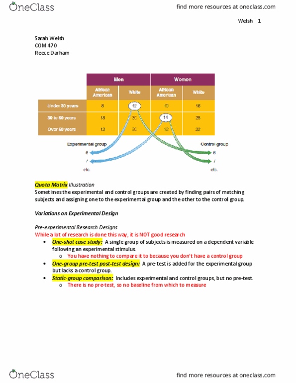 COM 470 Lecture 16: Chapter 8; Variations on Experimental Design; Variations on Experimental Design; Examples of Experimentation ; Web-Based Experiments; Strengths and Weaknesses of the Experimental Method; Ethics; Example questions and answers thumbnail