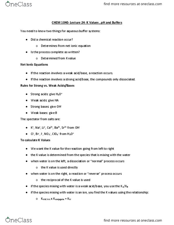 CHEM 1040 Lecture Notes - Lecture 24: Sodium Acetate, Conjugate Acid, Chemical Equation thumbnail