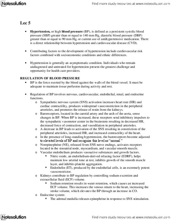 NURS 201 Lecture Notes - Systolic Hypertension, Renal Sodium Reabsorption, Hypertensive Heart Disease thumbnail