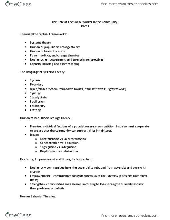 S W 334 Lecture Notes - Lecture 29: Conflict Theories, Resource Mobilization, Population Ecology thumbnail