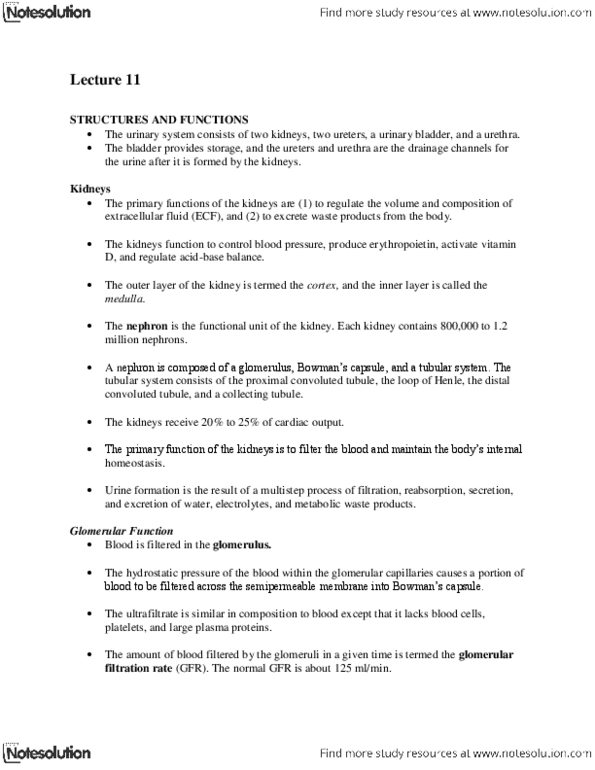 NURS 201 Lecture Notes - Lecture 11: Renal Function, Proximal Tubule, Distal Convoluted Tubule thumbnail