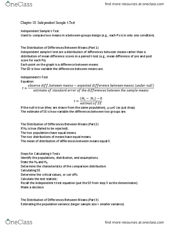 PSYC 315 Chapter Notes - Chapter 10: Confidence Interval, Test Statistic thumbnail