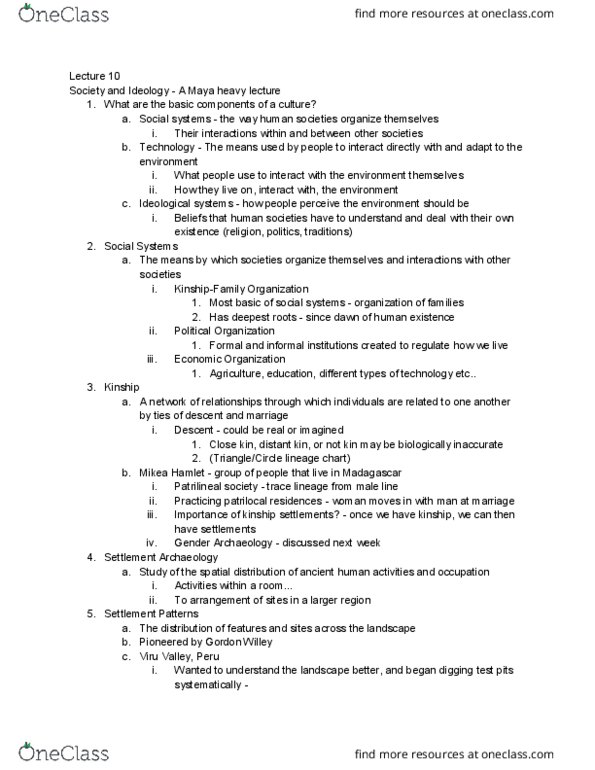 U69 Anthro 190 Lecture Notes - Lecture 10: Joya De Cerén, Gordon Willey, Viru Valley thumbnail