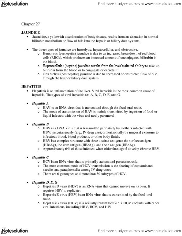 NURS 201 Lecture Notes - Gb Virus C, Hepatitis B, Viral Hepatitis thumbnail