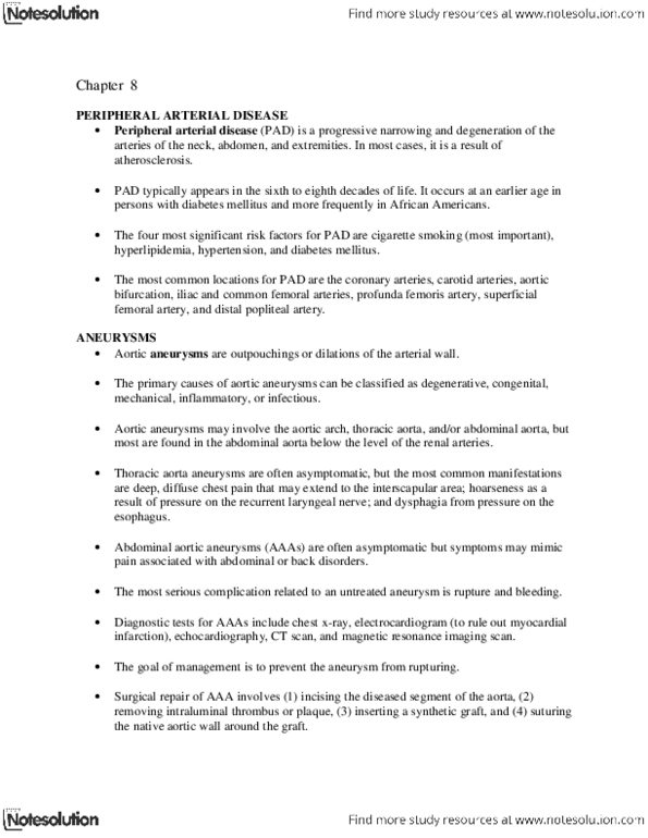 NURS 201 Lecture Notes - Deep Artery Of The Thigh, Peripheral Artery Disease, Femoral Artery thumbnail