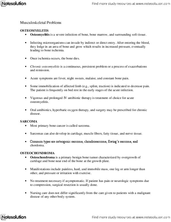 NURS 201 Lecture Notes - Degenerative Disc Disease, Bone Tumor, Hyperbaric Medicine thumbnail