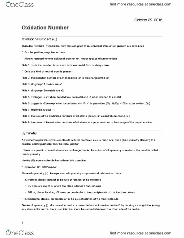 CHM 2353 Lecture Notes - Lecture 7: Icosahedron, Improper Rotation, Oxidation State thumbnail