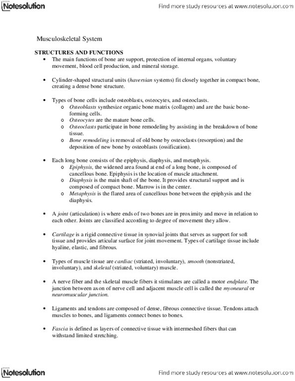 NURS 201 Lecture Notes - Bone Resorption, Synovial Joint, Bone Remodeling thumbnail