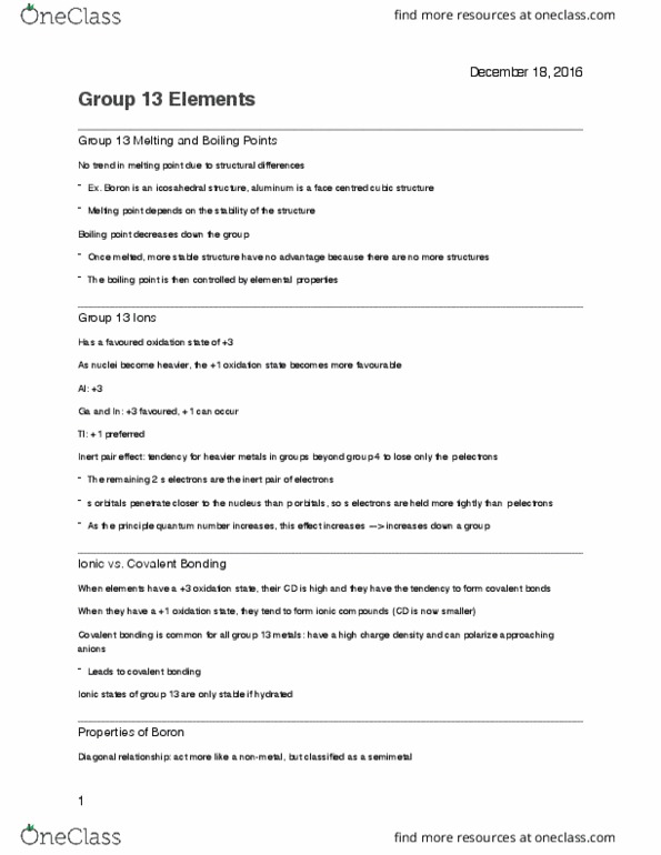 CHM 2353 Lecture Notes - Lecture 13: Diborane, Colemanite, Red Mud thumbnail