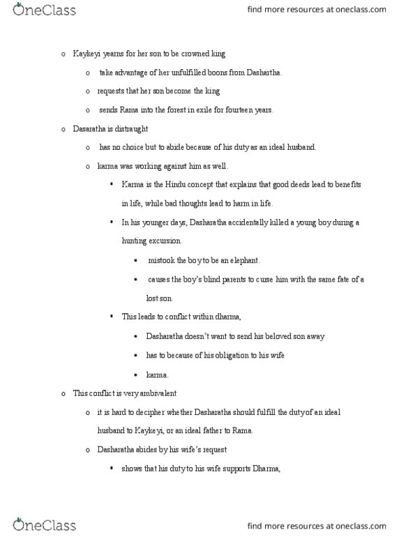 REL-B 220 Lecture Notes - Lecture 23: Dasharatha, Ravana, Dharma thumbnail