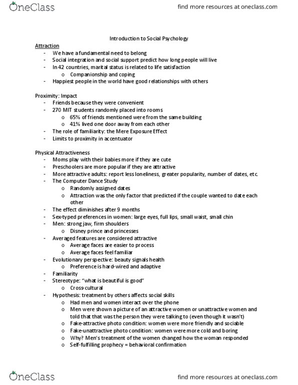 PSY 0105 Lecture Notes - Lecture 13: Social Integration thumbnail