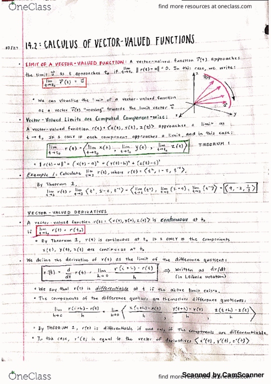 MATH 32A Chapter 14.2: 14.2 - Calculus of Vector-Valued Functions thumbnail