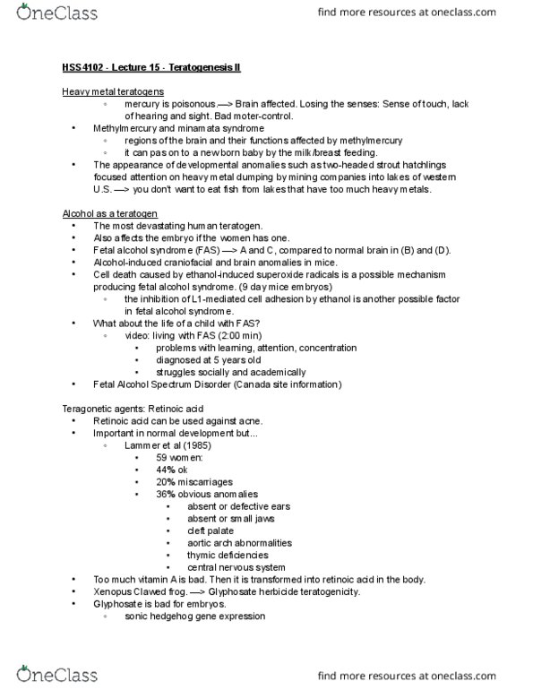 HSS 4102 Lecture Notes - Lecture 15: Californium, Herbicide, Sonic Hedgehog thumbnail