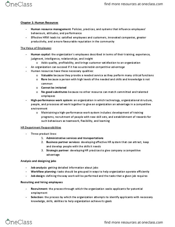 Management and Organizational Studies 1021A/B Chapter Notes - Chapter 1: Total Rewards, Protected Group, Absenteeism thumbnail