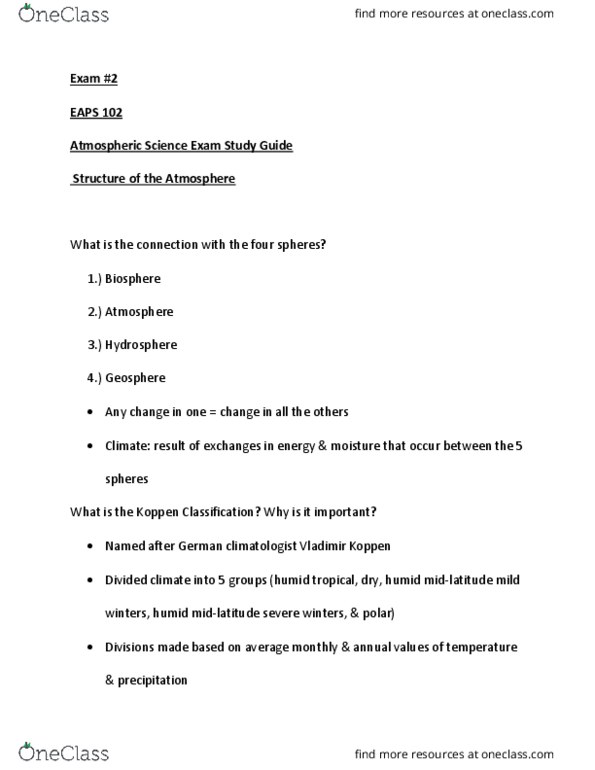 EAPS 10200 Lecture Notes - Lecture 14: Biosphere 2, Geosphere, Hydrosphere thumbnail