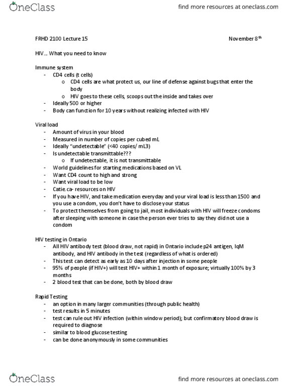 FRHD 2100 Lecture Notes - Lecture 15: Serodiscordant, Dietary Supplement, Dolutegravir thumbnail