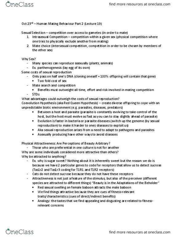 PSYC 3100 Lecture Notes - Lecture 19: Genetic Load, Red Queen Hypothesis, Tas1R1 thumbnail