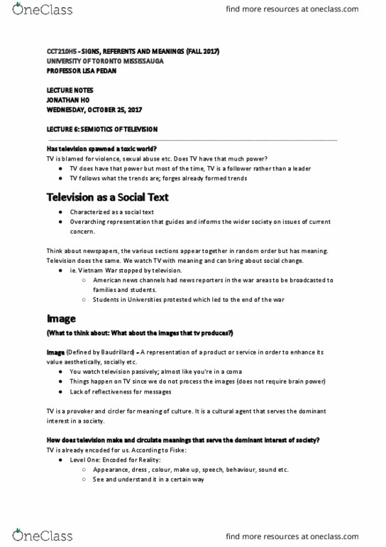 CCT210H5 Lecture Notes - Lecture 6: University Of Toronto Mississauga, Social Text, Materialism thumbnail
