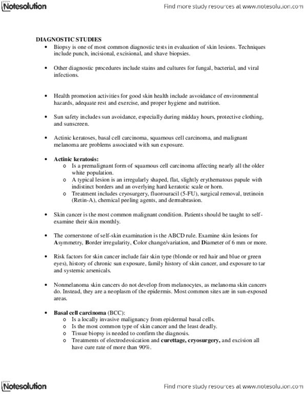 NURS 287 Lecture Notes - Squamous Cell Carcinoma, Basal-Cell Carcinoma, Biopsy thumbnail