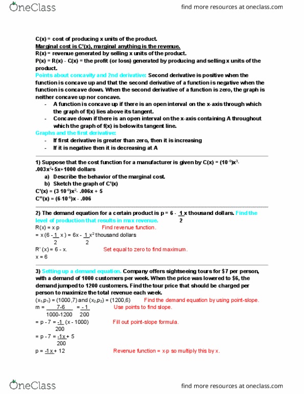 MATH 220 Chapter Notes - Chapter 2.7: Second Derivative, Price Equation, Marginal Cost thumbnail