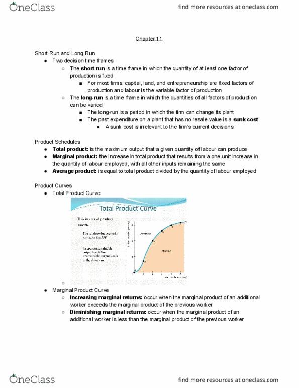 ECON 1050 Chapter Notes - Chapter 11: Average Cost, Sunk Costs, Marginal Product thumbnail