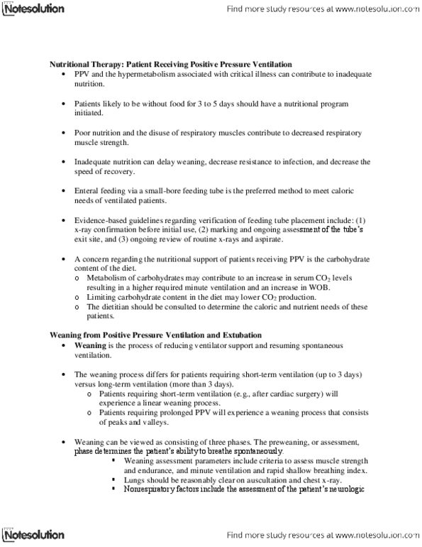 NURS 287 Lecture Notes - Weaning, Cardiac Surgery, Hypermetabolism thumbnail