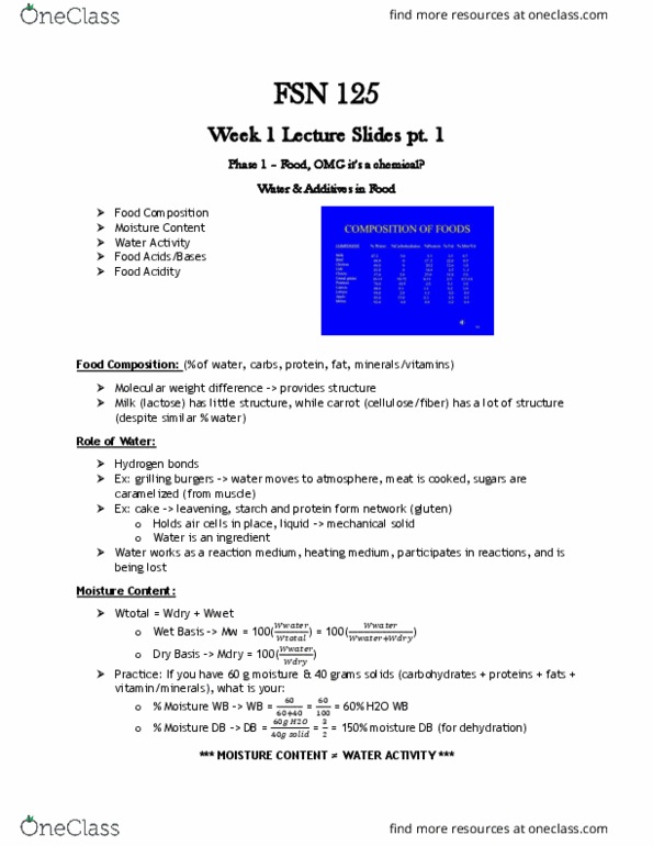 FSN 125 Lecture Notes - Lecture 2: Granola, Glycerol, Corn Syrup thumbnail