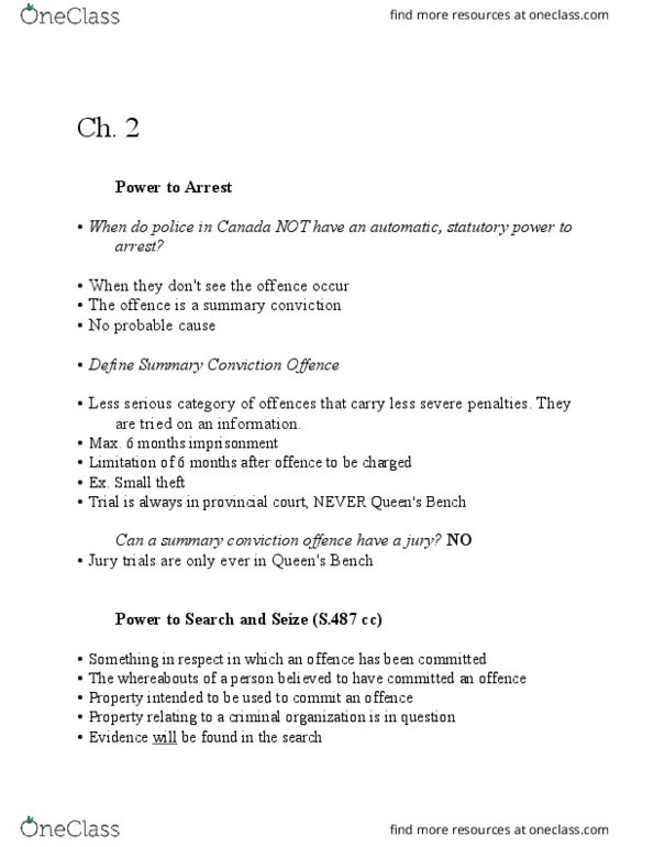 LEGL-220 Lecture Notes - Lecture 2: Exigent Circumstance, Summary Offence, The Offence thumbnail