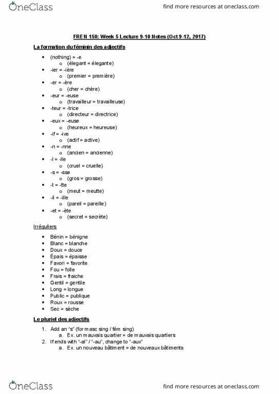 FREN 150 Lecture 9: Week 5 Lecture 9-10 Notes (Oct 9-12, 2017) thumbnail