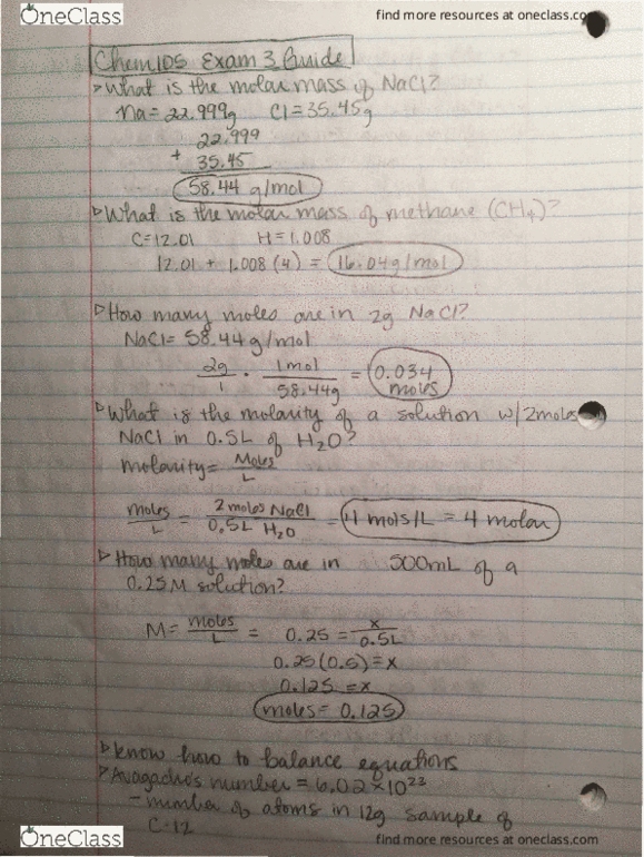 CHEM 105 Midterm: Exam 3 Study Guide - OneClass